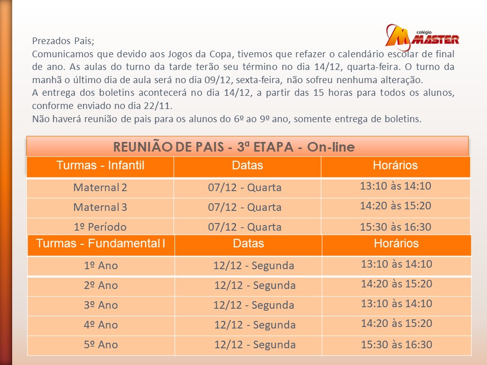 Moodle Master Reunião de Pais Entrega dos boletins